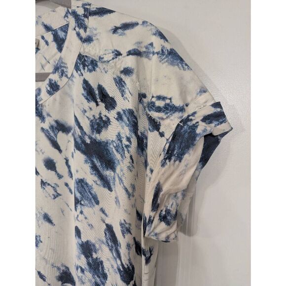 Go by Go Silk Shift‎ Dress women's medium blue tie dye washable frayed elegant - Picture 2 of 8